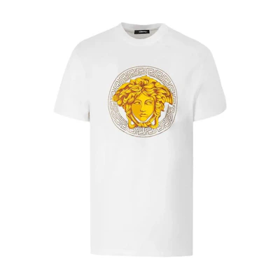 Versace SS23 Crystal Medusa Print Crewneck T-Shirt White Casual Tee 1006193-1A04213-1W000