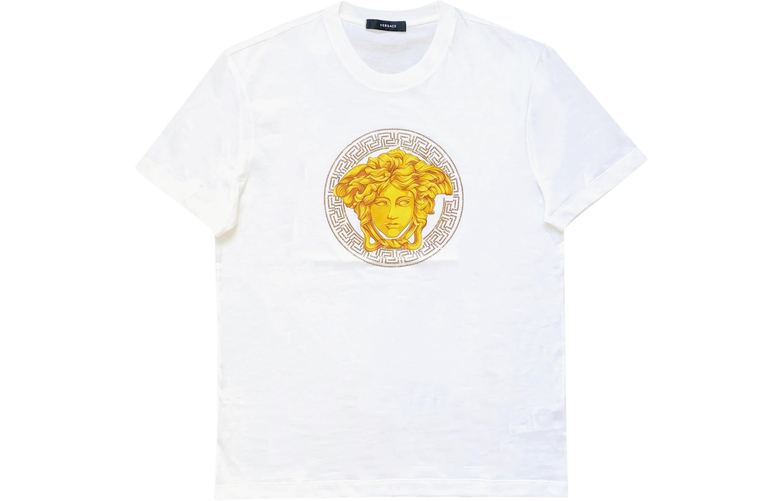 Order 베르사체 SS23 크리스탈 메두사 프린트 크루넥 티셔츠 화이트 캐주얼 티 1006193-1A04213-1W000