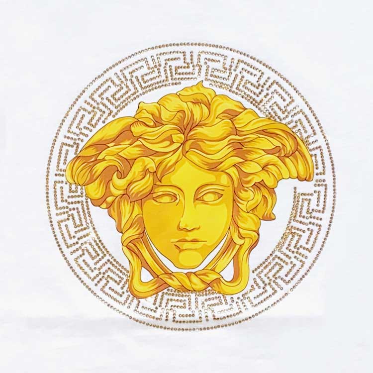 Shop 베르사체 SS23 크리스탈 메두사 프린트 크루넥 티셔츠 화이트 캐주얼 티 1006193-1A04213-1W000