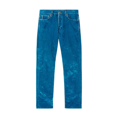 VERSACE SS23 Distressed Straight-Leg Casual Solid Jeans Men Blue 1010716-1A07423-1UF90