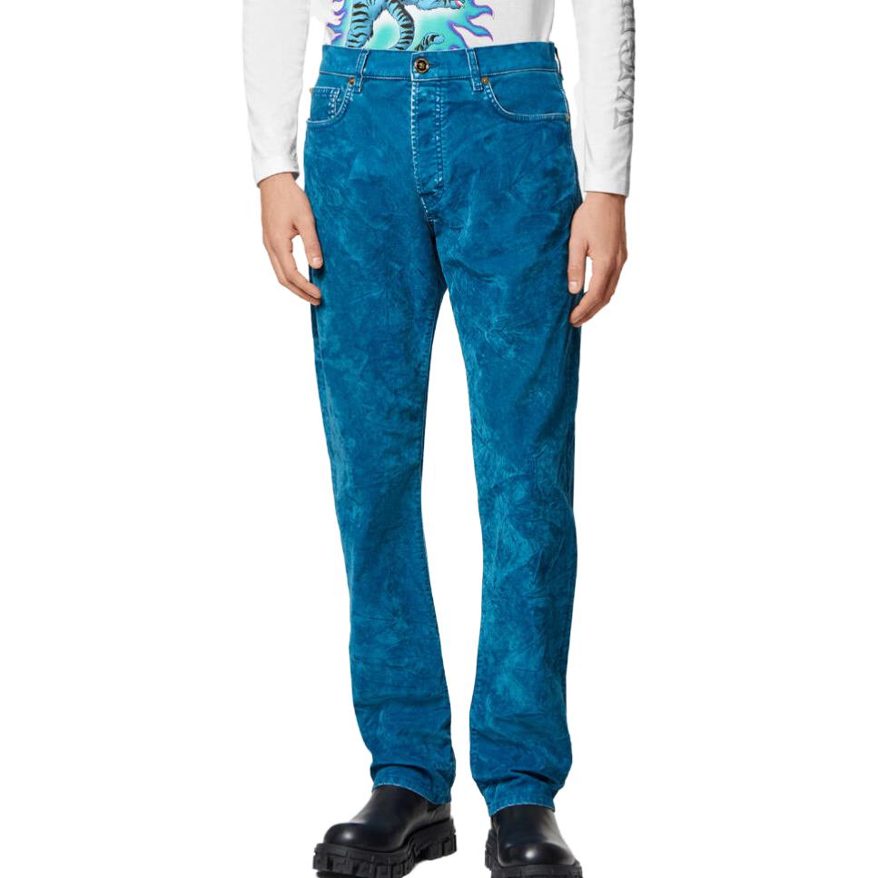 Shop VERSACE SS23 Jeans Hombre Azules Rectos Casual Desgastados Sólidos 1010716-1A07423-1UF90