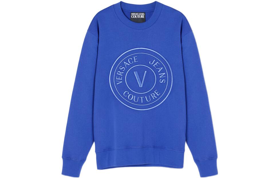 Versace SS23 Embroidered Logo Crewneck Sweatshirt Blue - E74GAIT09-ECF01T-E206