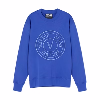 Versace SS23 Embroidered Logo Crewneck Sweatshirt Blue - E74GAIT09-ECF01T-E206