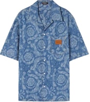 VERSACE SS23 Floral Print Button-Up Relaxed Short Sleeve Shirt Denim Blue Men 1007836-1A05765-1D520 VERSACE SS23 Floral Print Button-Up Relaxed Short Sleeve Shirt Denim Blue Men 1007836-1A05765-1D520