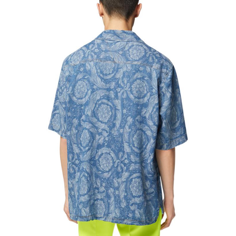 Shop VERSACE 2023春夏花卉印花短袖休閒襯衫牛仔藍 男款 1007836-1A05765-1D520