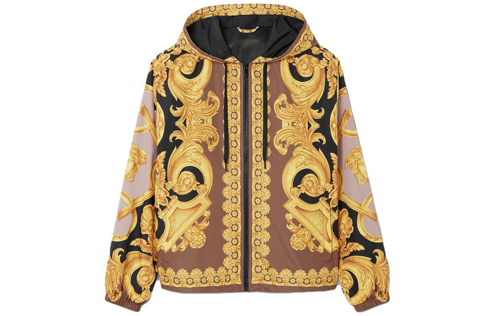 VERSACE SS23 Gold Logo Print Hooded Zip Jacket  Outerwear. 1008037-1A06165-5B940
