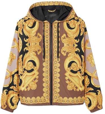 VERSACE SS23 Gold Logo Print Hooded Zip Jacket Outerwear. 1008037-1A06165-5B940 Buy VERSACE SS23 Gold Logo Print Hooded Zip Jacket Outerwear. 1008037-1A06165-5B940