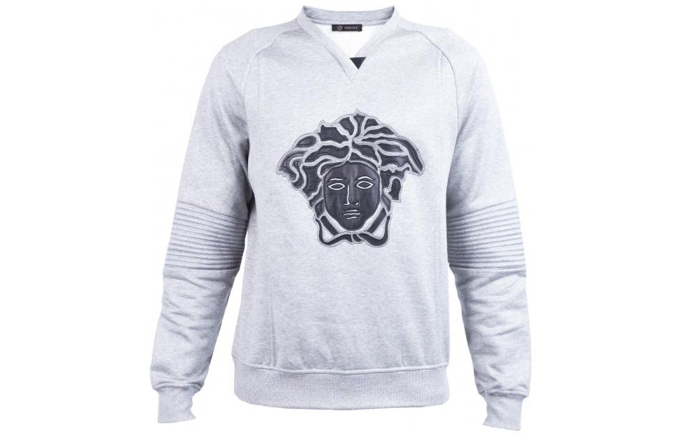 Versace SS23 Graphic Appliqué Crewneck Pullover Sweatshirt Men’s Grey A71803-A216787-A809