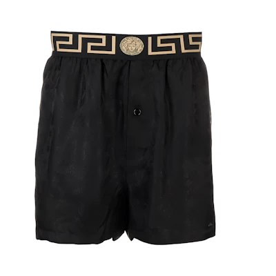 Versace SS23 Greek Key Jacquard Waistband Straight-Fit Shorts Men Black. 1000948-1A06342-5B050