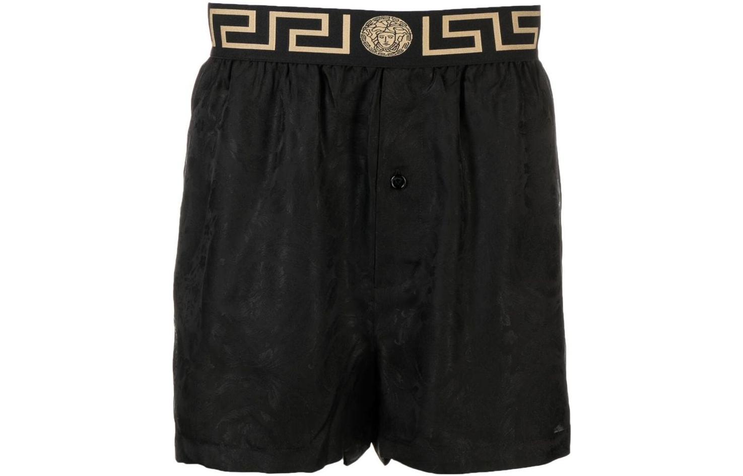 Order Versace SS23 Greek Key Jacquard Waistband Straight-Fit Shorts Men Black. 1000948-1A06342-5B050