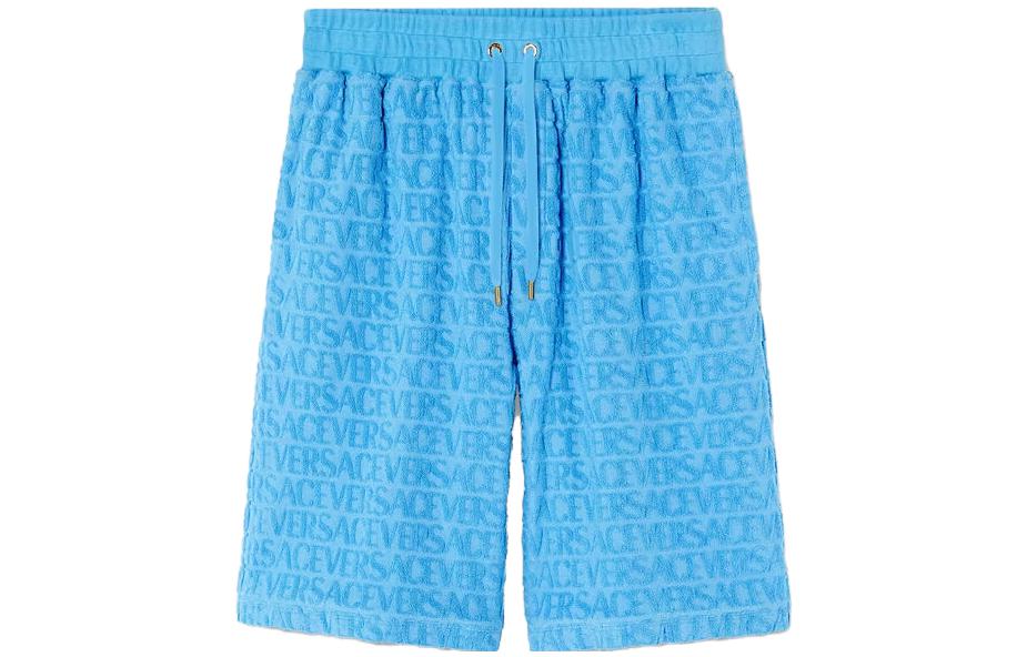 VERSACE SS23 Jacquard Logo Straight-Cut Casual Shorts  Blue 1010655-1A07695-1VA90