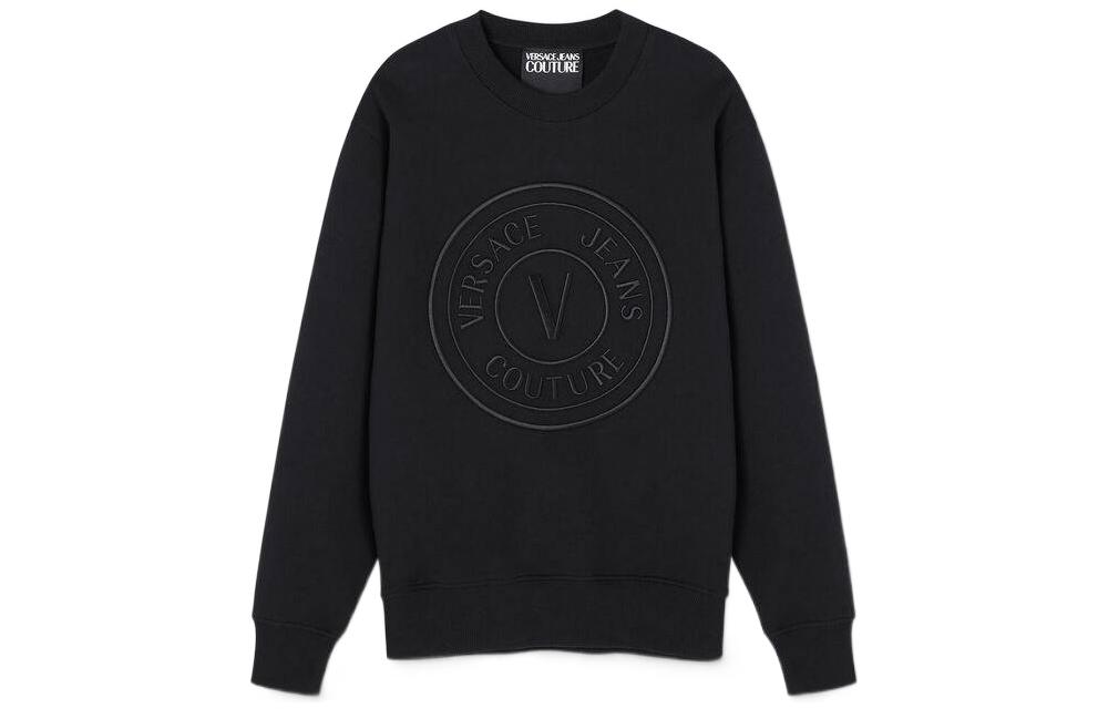Versace SS23 Letter Logo Embroidered Crewneck Pullover Sweatshirt Black Mens E74GAIT09-ECF01T-E899