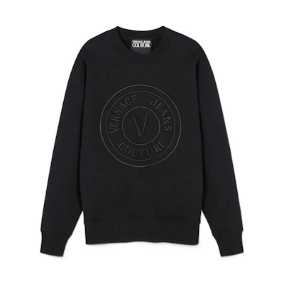 Versace SS23 Letter Logo Embroidered Crewneck Pullover Sweatshirt Black Mens E74GAIT09-ECF01T-E899