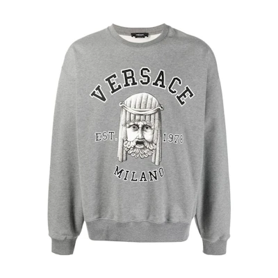 VERSACE SS23 Letter Logo Print Crewneck Long Sleeve Sweatshirt Gray Men’s. 1009462-1A06894-1E100