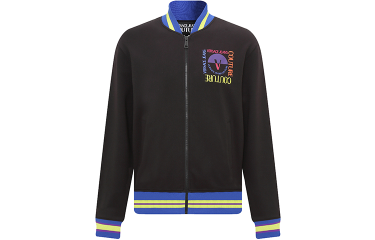 Versace SS23 Letter Print Baseball Collar Jacket Black 74GAIF04-CF02F-899