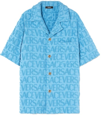 ヴェルサーチ SS23 ライトブルー ジャカード ロゴ プリント キューバンカラー 半袖シャツ メンズ 1010256-1A07718-1VA90 Buy ヴェルサーチ SS23 ライトブルー ジャカード ロゴ プリント キューバンカラー 半袖シャツ メンズ 1010256-1A07718-1VA90