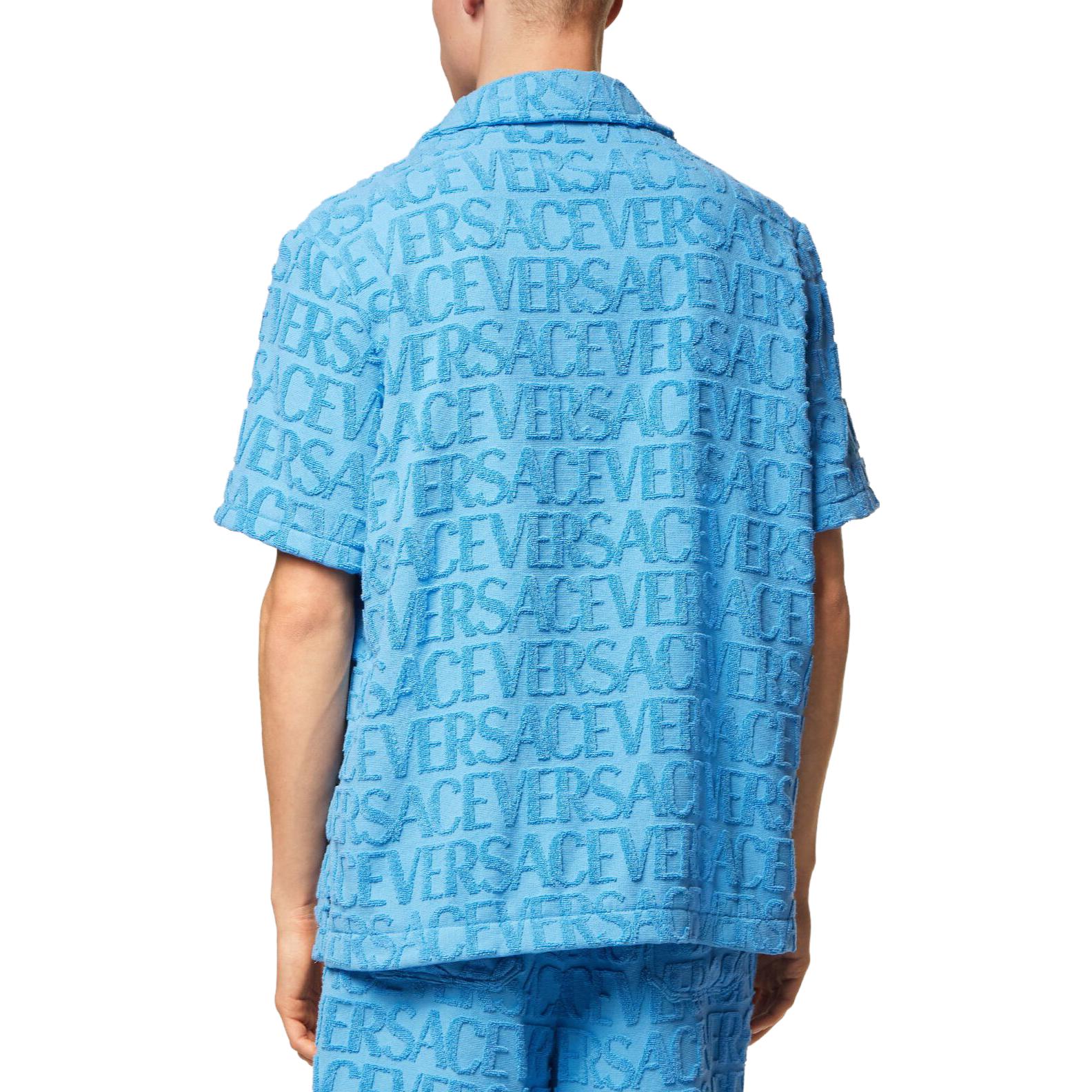 Purchase ヴェルサーチ SS23 ライトブルー ジャカード ロゴ プリント キューバンカラー 半袖シャツ メンズ 1010256-1A07718-1VA90