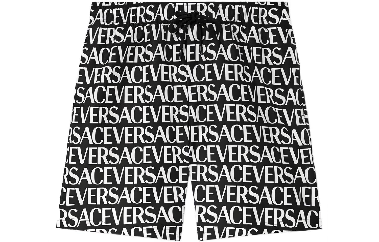 VERSACE SS23 Logo All-Over Print Straight Beach Shorts Black . 1002517-1A06993-5B040