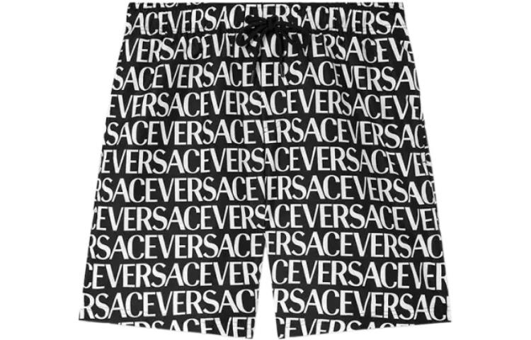 Order VERSACE SS23 Logo All-Over Print Straight Beach Shorts Black . 1002517-1A06993-5B040