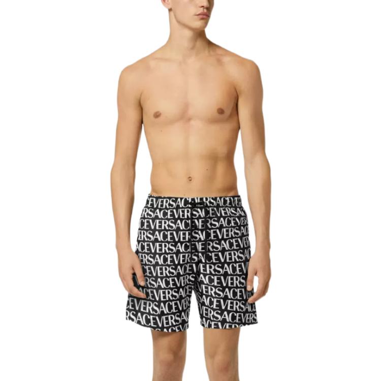 Lookbook VERSACE SS23 Logo All-Over Print Straight Beach Shorts Black . 1002517-1A06993-5B040