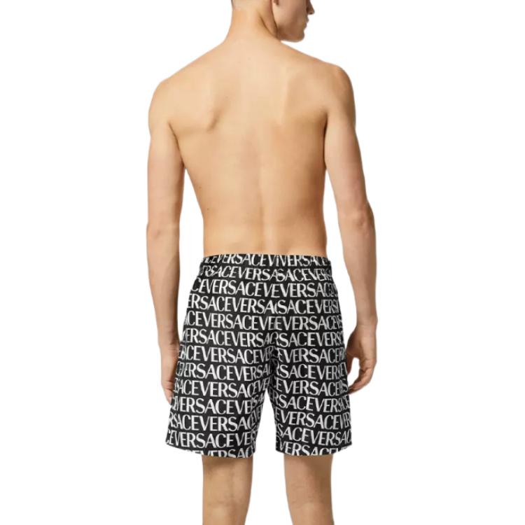 Shop VERSACE SS23 Logo All-Over Print Straight Beach Shorts Black . 1002517-1A06993-5B040