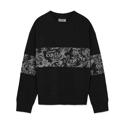 Versace SS23 Logo Couture Patchwork Print Sweatshirt Black E74GAI309-EFS063-E899
