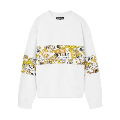 Versace SS23 Logo Couture Patchwork Print Sweatshirt White/Gold E74GAI309-EFS063-EG03