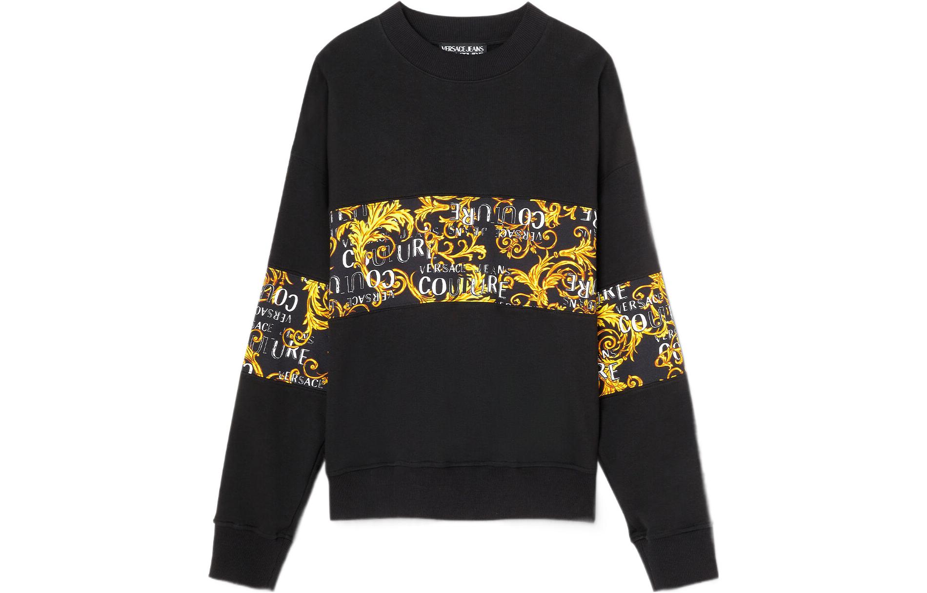 Versace SS23 Logo Couture Patchwork Print Sweatshirt Black/Gold E74GAI309-EFS063-EG89
