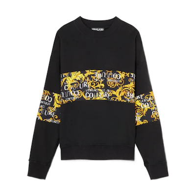 Versace SS23 Logo Couture Patchwork Print Sweatshirt Black/Gold E74GAI309-EFS063-EG89