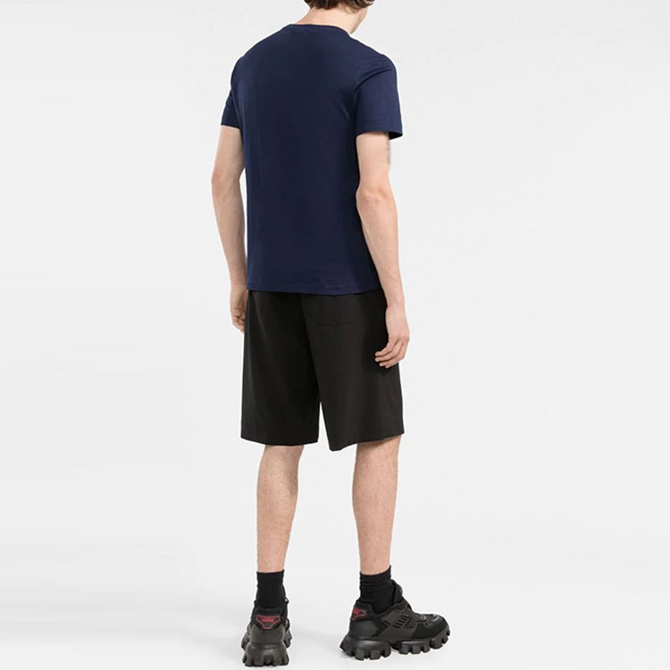 Shop ヴェルサーチ SS23 ロゴ刺繍 クルーネック 半袖 Tシャツ ブルー 1003982-1A02828-1U830