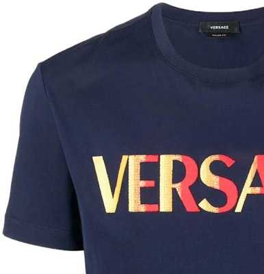 ヴェルサーチ SS23 ロゴ刺繍 クルーネック 半袖 Tシャツ ブルー 1003982-1A02828-1U830 Sizing ヴェルサーチ SS23 ロゴ刺繍 クルーネック 半袖 Tシャツ ブルー 1003982-1A02828-1U830