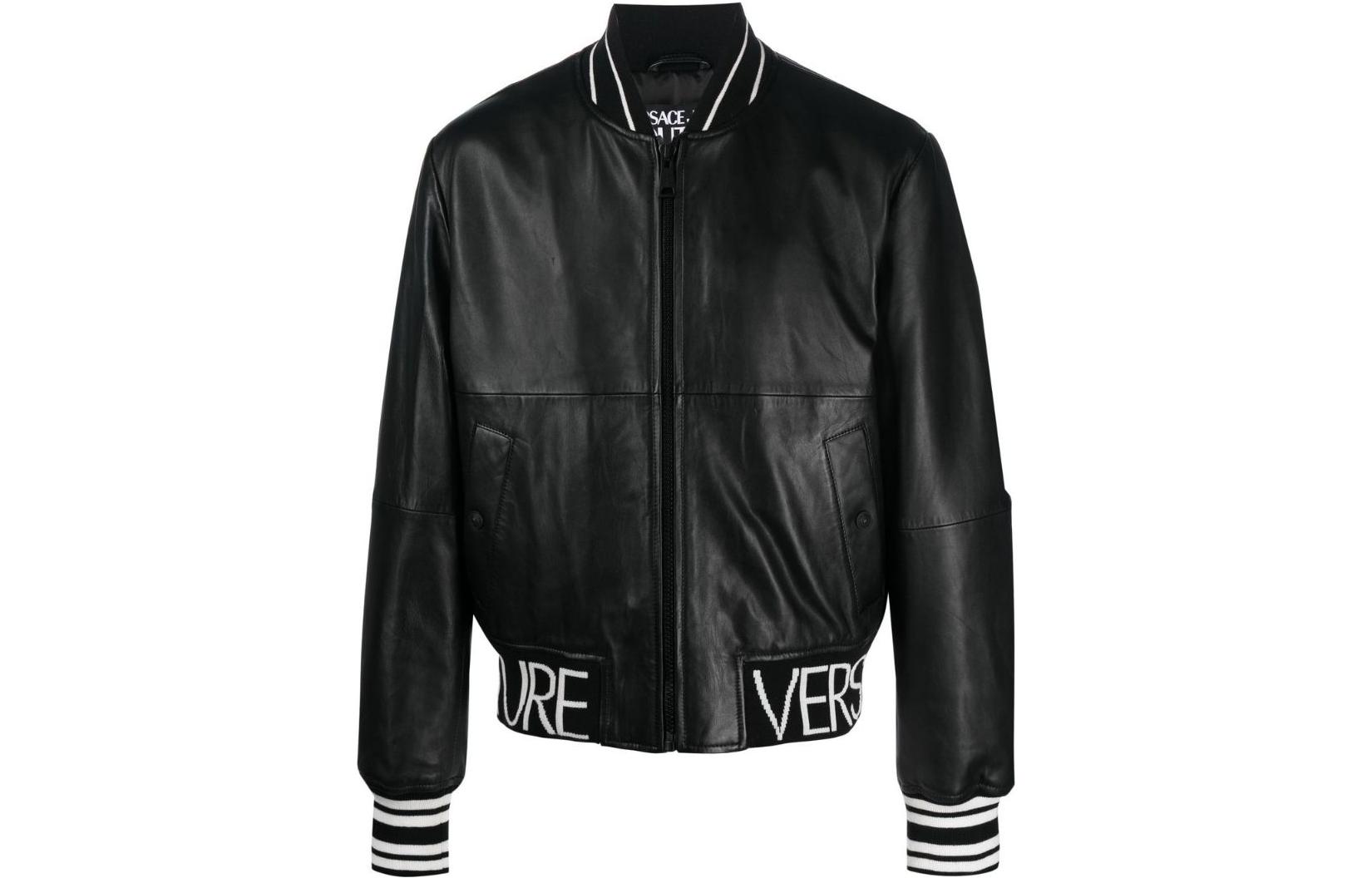 Versace SS23 Logo Letter Line Print Baseball Jacket Men’s Black 74GAVP06-CPPS3-899