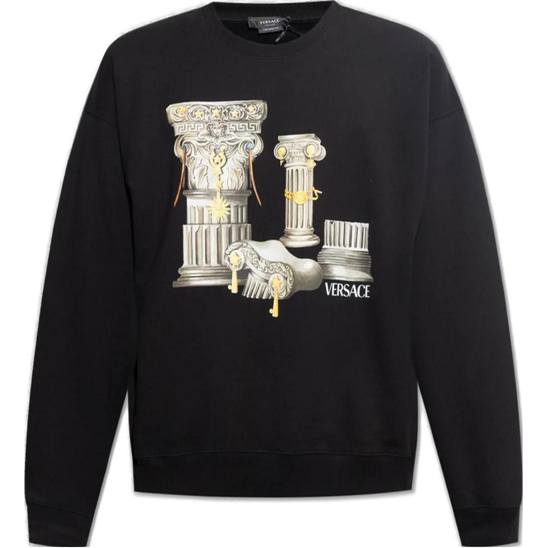 VERSACE SS23 Logo Print Crewneck Long Sleeve Sweatshirt  Black. 1010711-1A07775-1B000