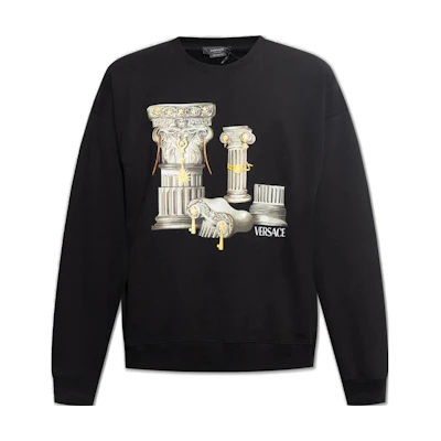 VERSACE SS23 Logo Print Crewneck Long Sleeve Sweatshirt Black. 1010711-1A07775-1B000