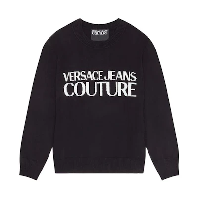 Versace SS23 Logo Print Crewneck Pullover Sweatshirt Black E72GAFM01-ECM06H-EZ85