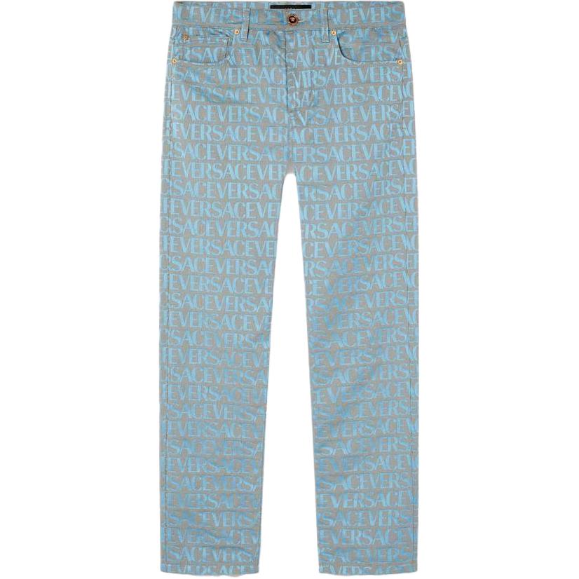 VERSACE SS23 Logo Print Light Blue Denim Jeans with Dual Side Pockets Men. 1007837-1A07734-2UL90