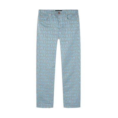 VERSACE SS23 Logo Print Light Blue Denim Jeans with Dual Side Pockets Men. 1007837-1A07734-2UL90