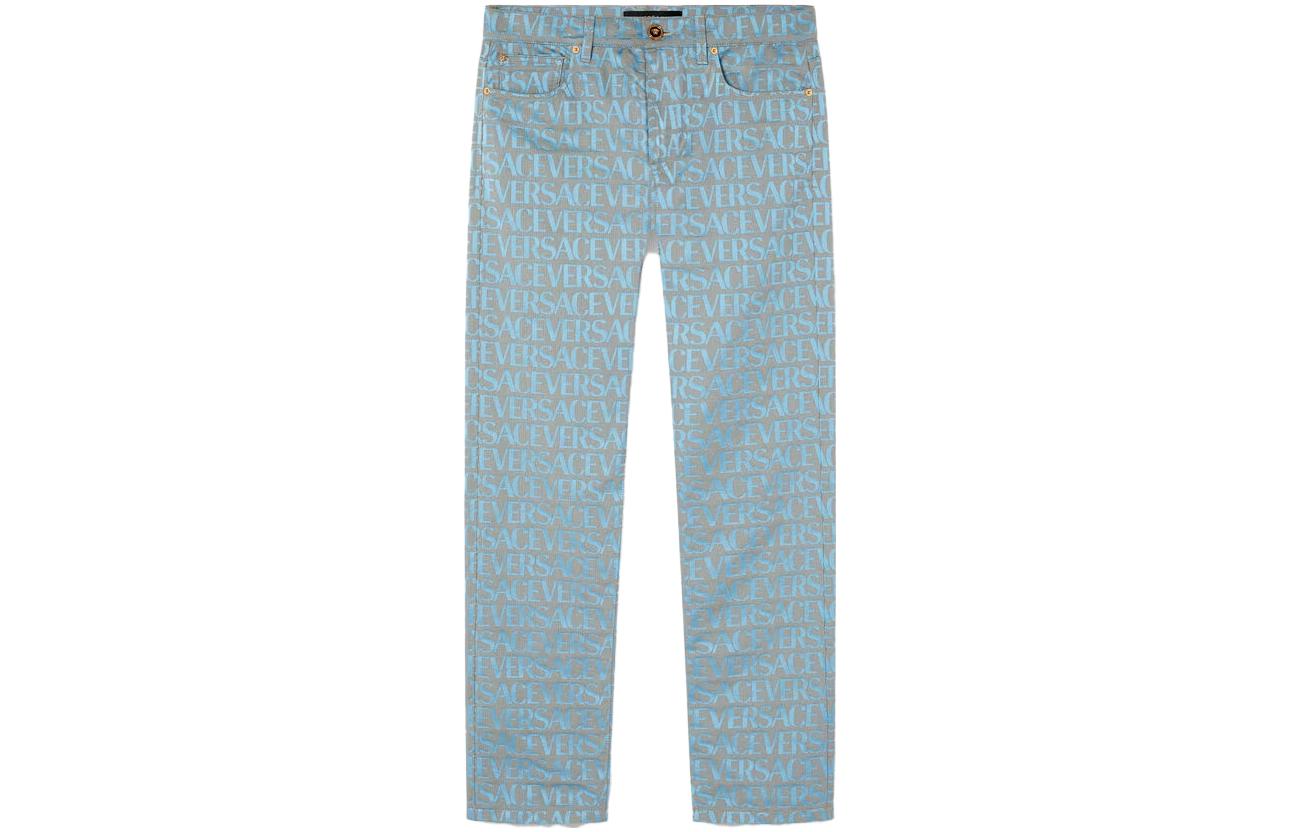 Order ヴェルサーチ SS23 ロゴプリント ライトブルーデニムジーンズ メンズ 両サイドポケット付き 1007837-1A07734-2UL90