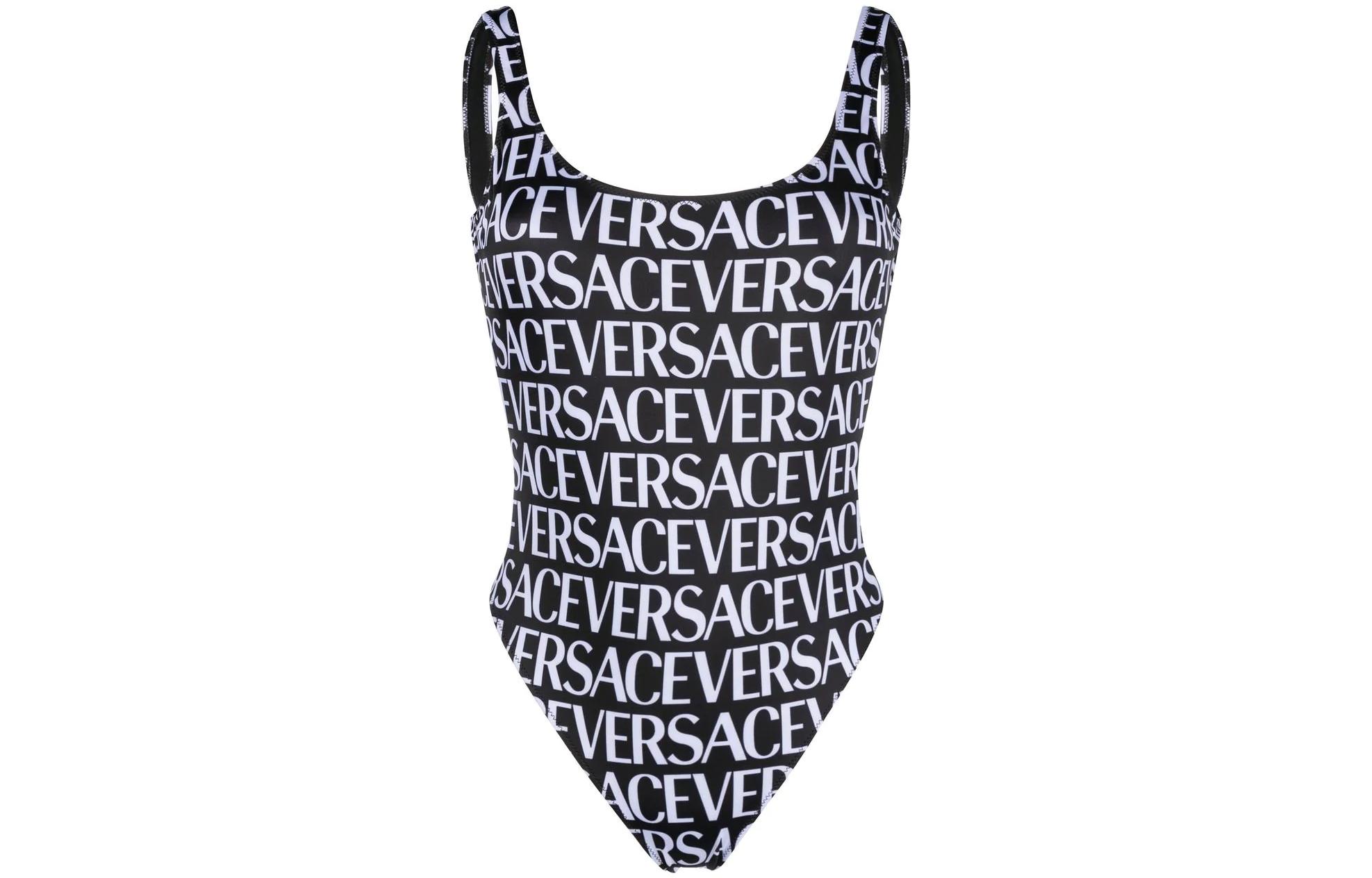 VERSACE SS23 Logo Print One-Piece Swimsuit Black 1001408-1A05460-5B040
