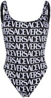 VERSACE SS23 Logo Print One-Piece Swimsuit Black 1001408-1A05460-5B040 VERSACE SS23 Logo Print One-Piece Swimsuit Black 1001408-1A05460-5B040