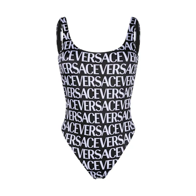 VERSACE SS23 Logo Print One-Piece Swimsuit Black 1001408-1A05460-5B040
