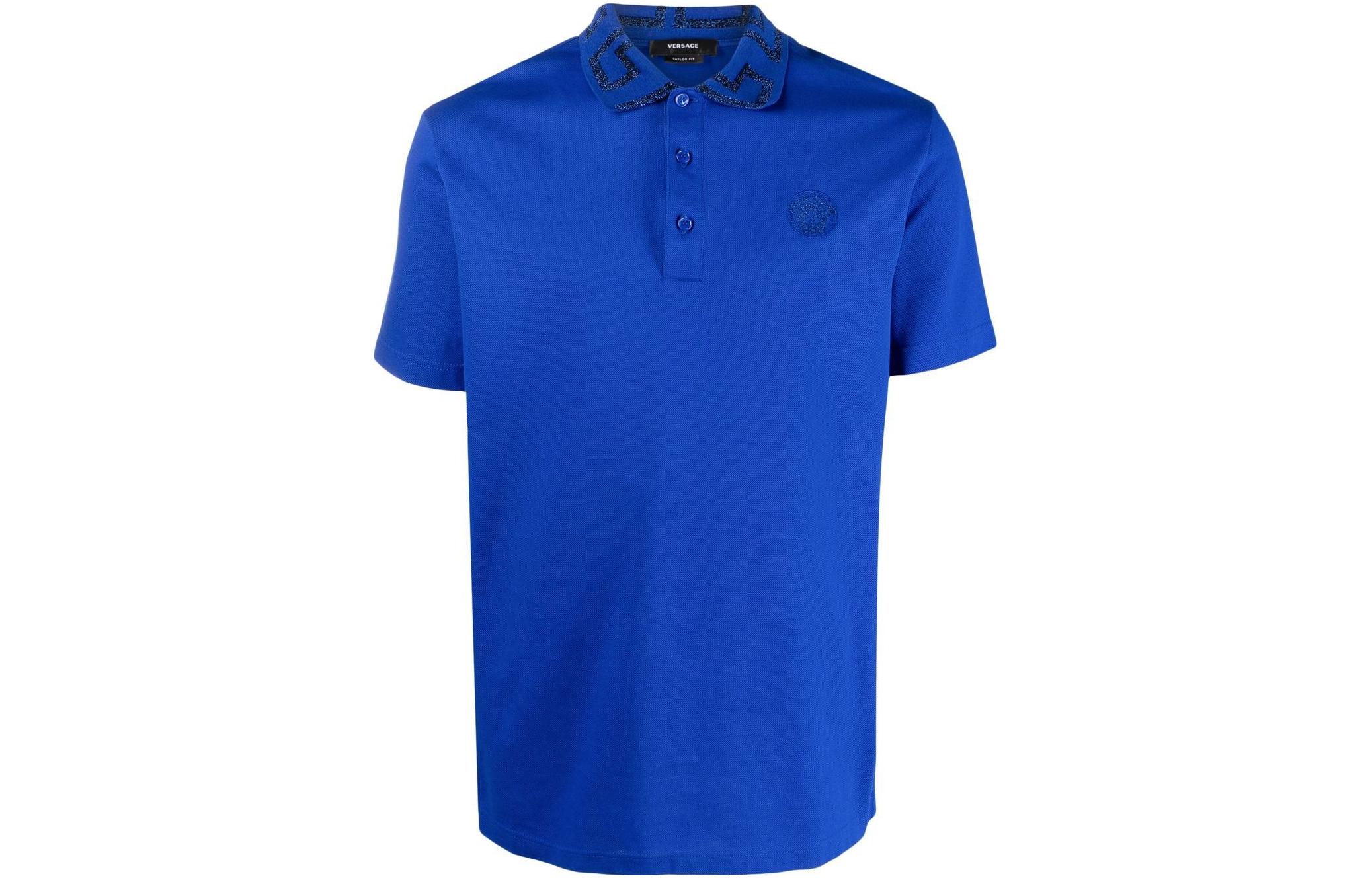 VERSACE SS23 Logo Print Short Sleeve Polo Shirt Men’s Blue A874021-A06199-2UI70