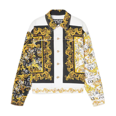 Versace SS23 Logo Print Zip-Up Long Sleeve Jacket White/Gold E74GAS40P-EES049L54-EG03