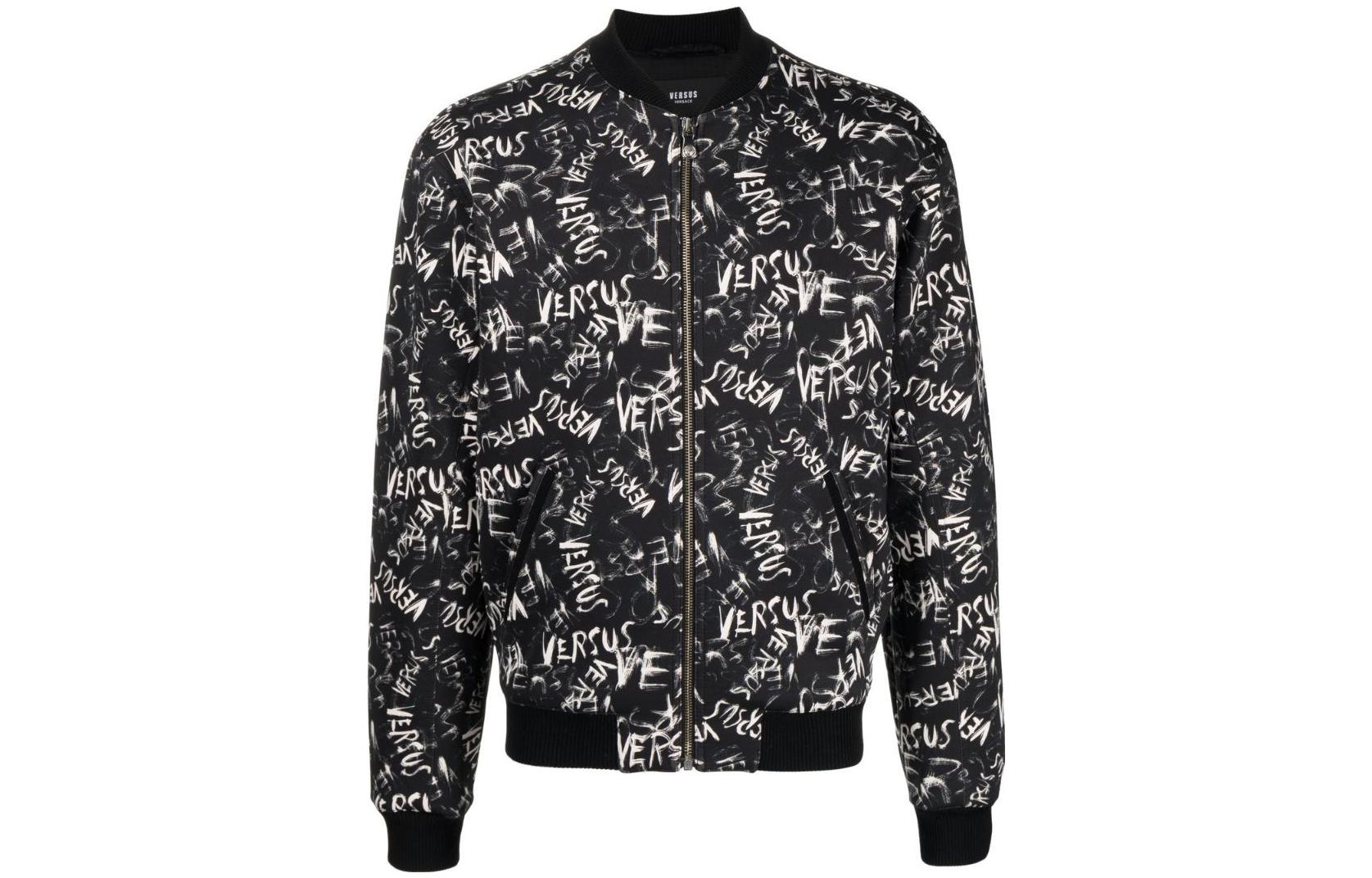 Versace SS23 Logo Printed Bomber Jacket Black BU50140-BJ10106-1B000