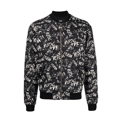 Versace SS23 Logo Printed Bomber Jacket Black BU50140-BJ10106-1B000