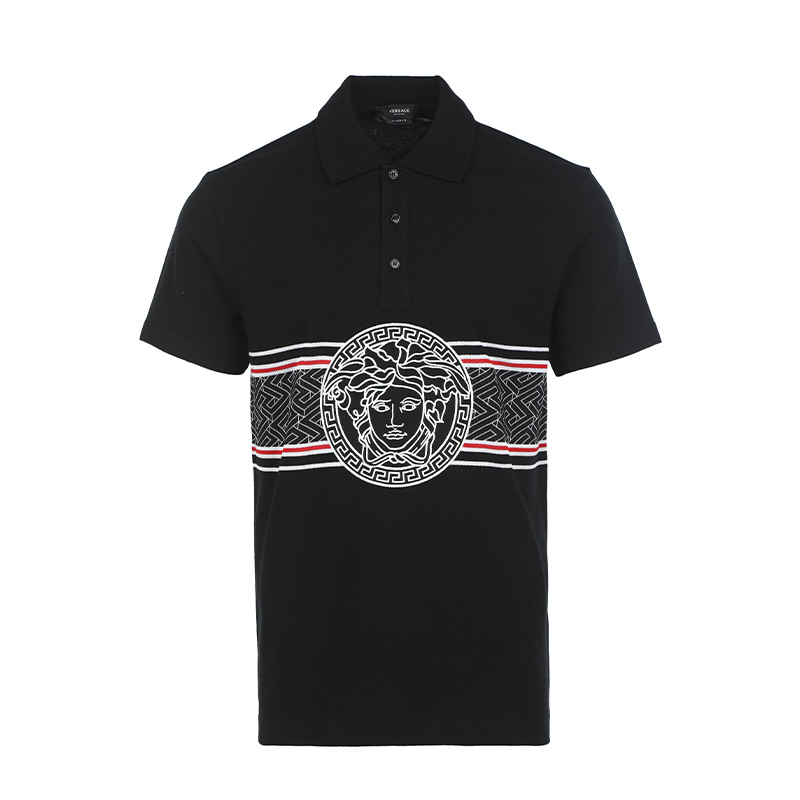VERSACE SS23 Medusa Embroidered Straight-Cut Polo Shirt Men’s Black 1008495-1A06075-1B000
