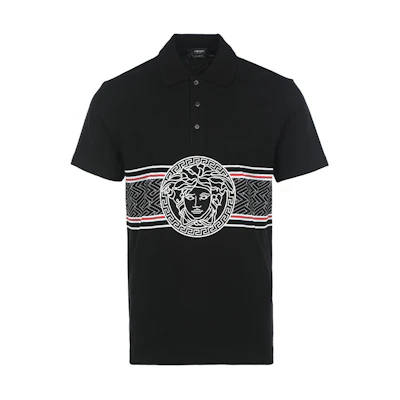 VERSACE SS23 Medusa Embroidered Straight-Cut Polo Shirt Men’s Black 1008495-1A06075-1B000