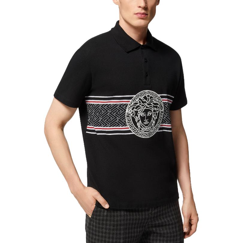 VERSACE SS23 Medusa Embroidered Straight-Cut Polo Shirt Men’s Black 1008495-1A06075-1B000 圖 5