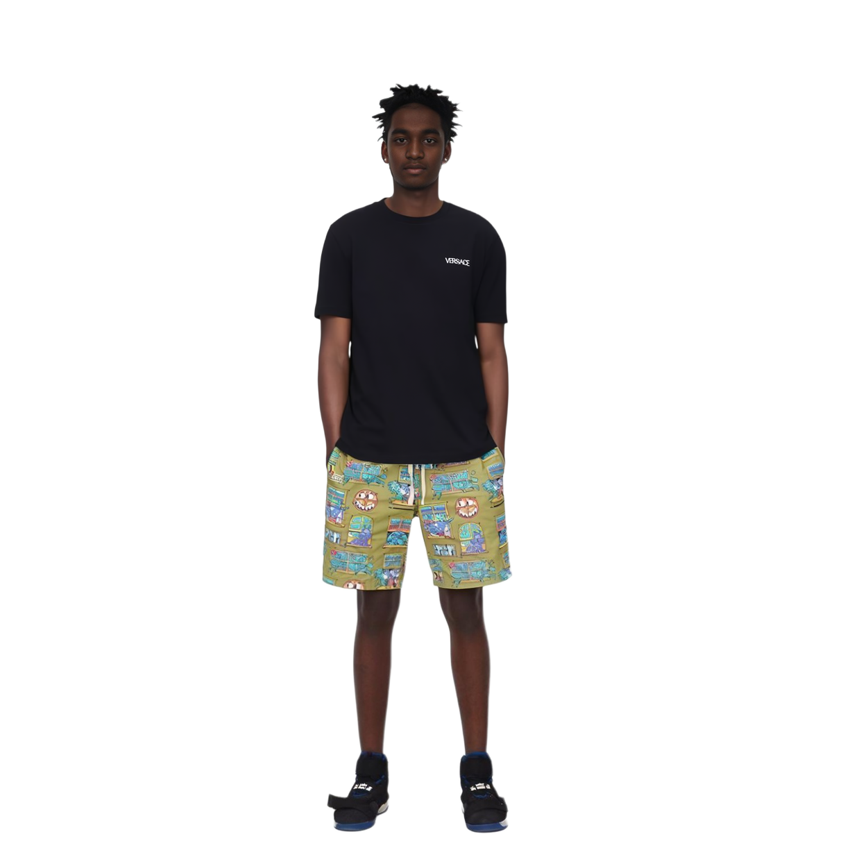 Shop VERSACE SS23 Kaos Casual Crewneck Motif Medusa Hitam. 1010645-1A07707-1B000