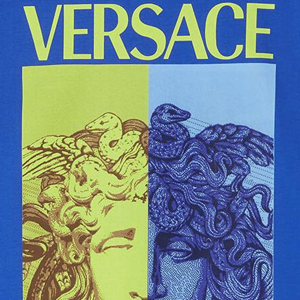 Details for VERSACE SS23 Medusa Print Casual Crewneck T-Shirt Blue  Tee 1008491-1A06070-1UE30